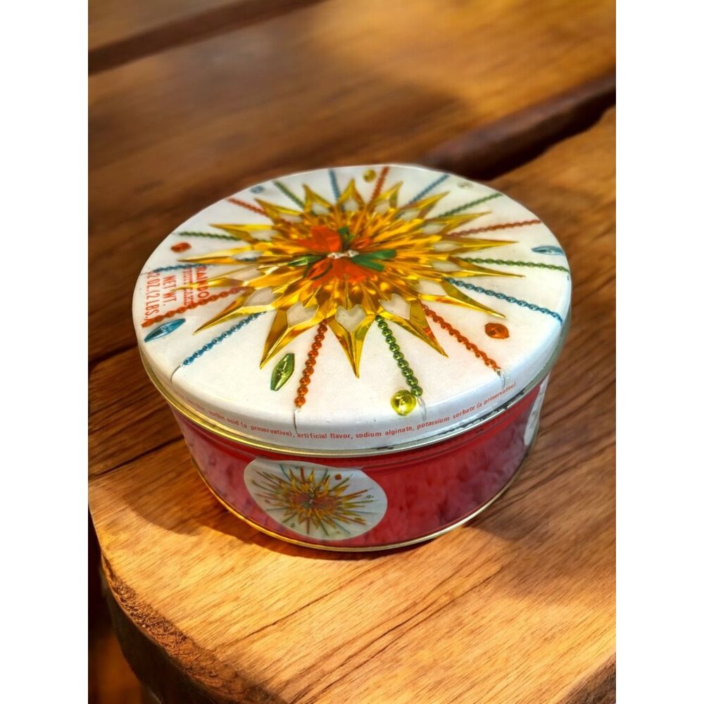 Vintage MCM Christmas Star Tree Topper Empty Cookie Tin Can  Grandmas Fruitcake